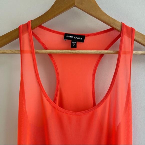 [bebe sport] mesh scoop neck racerback tank top neon orange S - Picture 3 of 5